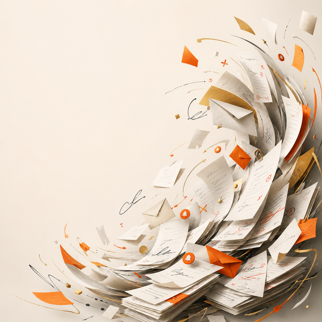 A visual of fragmented contract emails, versions and follow-ups